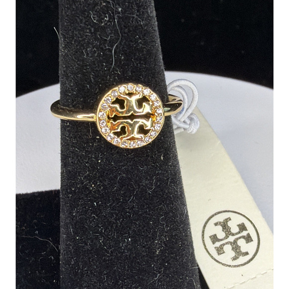 Tory Burch Miller Pavé Delicate Ring Designer Gold Plated Sz 7 Free Dust Bag New - Picture 1 of 9
